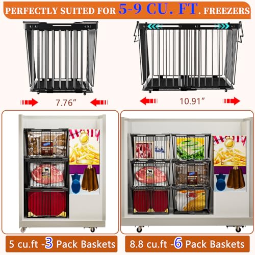 Large Freezer Organizer Bins for 5 to 9 Cu.Ft,Leak-Proof Bottom，6Pack