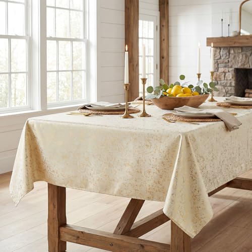 Horaldaily Beige Tablecloth with Golden Sequin 60x120 Inch Rectangular