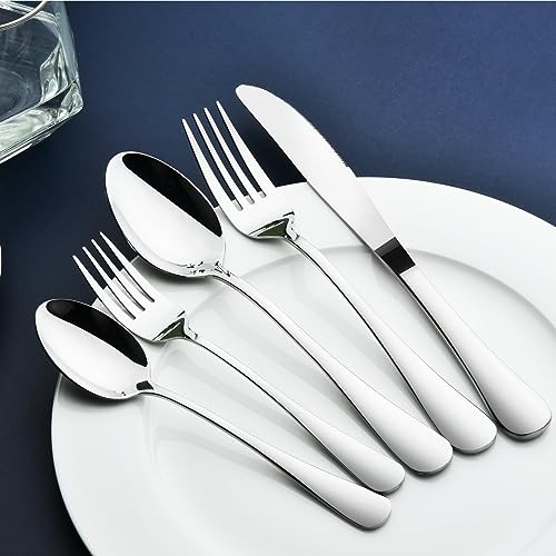 Stainless Steel Flatware Set for 8 with Serving Utensils - Modern 45 Piece