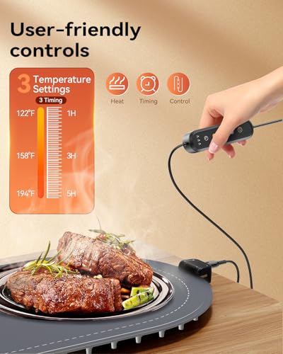HOSSEE Gray Food Warming Mat 24x15-Inch Silicone Countertop Warmer for Buffets & Gifts