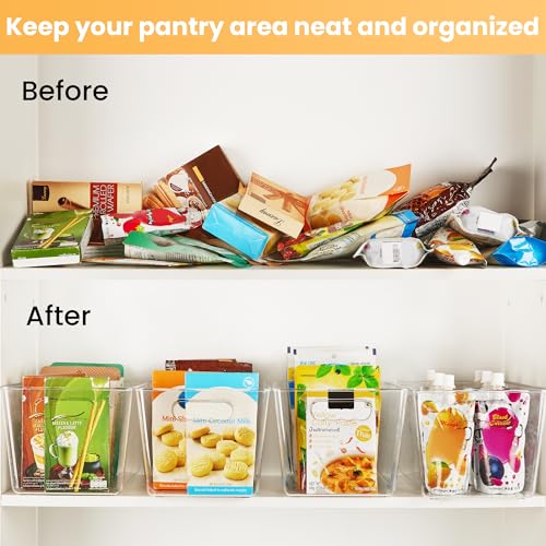 8 Pack Large Clear Storage Bins with Handles - Pantry & Fridge Organizer