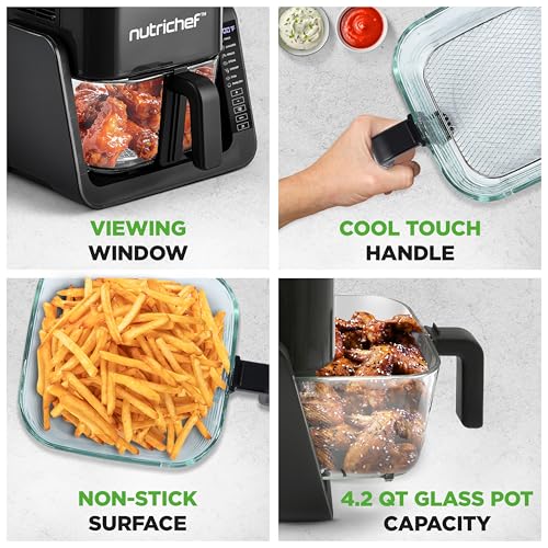 NutriChef 4QT Air Fryer & Grill Black - 7 Preset Cooking Modes, Double Deck Design