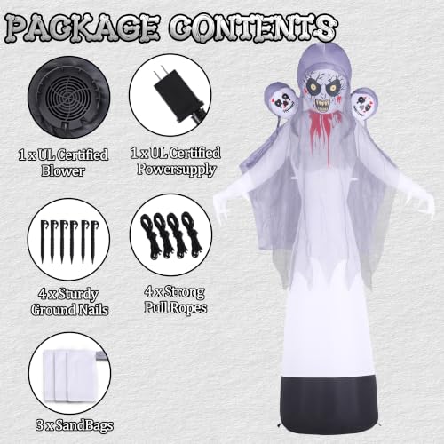 8.6FT Halloween Inflatable Grim Reaper Ghost with Skull Heads - Outdoor Yard Decor