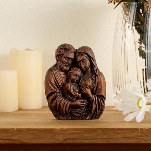 Art Deco Holy Family Wooden Wall Decor - 6 Inch Catholic Religious Statue