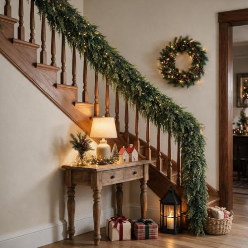 Green 9FT Christmas Cedar Garland Artificial Greenery for Holiday Decor