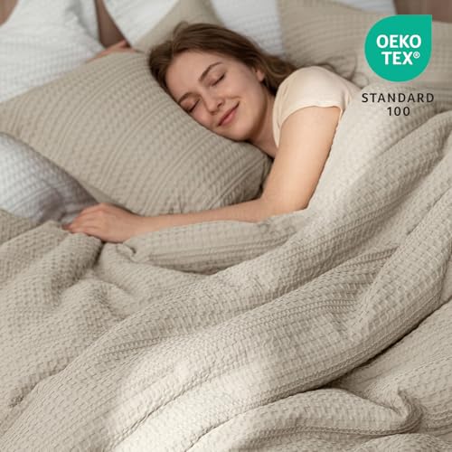 King Size No Comforter Waffle Weave Duvet Cover Set - Natural
