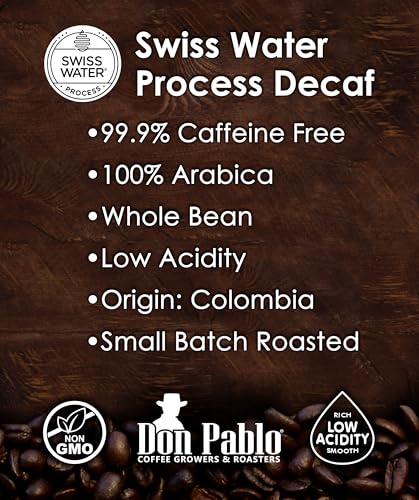 Cafe Don Pablo Colombian Decaf Coffee Beans Medium-Dark Roast 80oz - Swiss Water Process, 100% Arabica, Non-GMO, Low Acidity