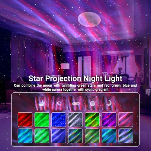 HERHOTER 5.3in Star Projector with Bluetooth Speaker & White Noise - Northern Lights Night Light