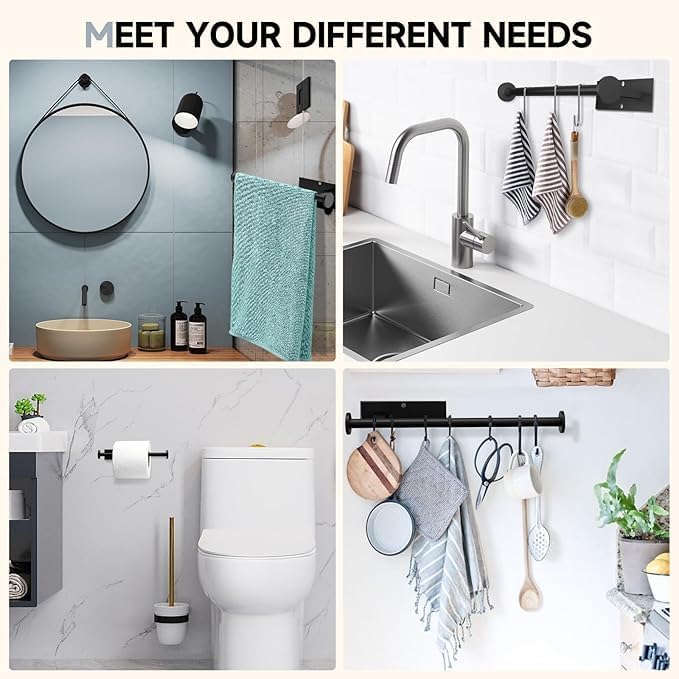 Skiennix Paper Towel Holder - No Drill Self-Adhesive Design, SUS304 Stainless Steel | Black Finish for Kitchen & Bathroom