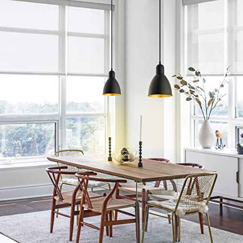 EGLO Priddy 1-Light Mini Pendant Hanging Lighting Fixture with Steel Shade for Kitchen Island, Hallway, and Dining Room, 60W, 82 in, Black and Gold
