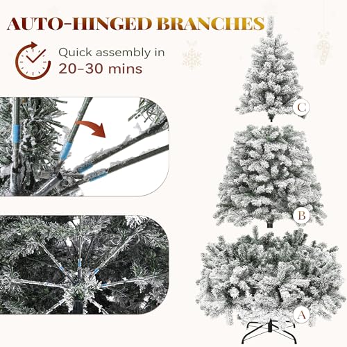 YITAHOME 6ft White Snow Flocked Artificial Christmas Tree with Remote Control