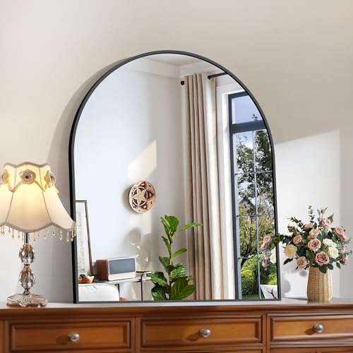 30x36 Inch Black Arched Wall Mirror - Bathroom & Living Room Decor with Anti-Rust Frame