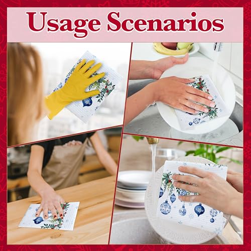 PseuAudo Merry Christmas Holiday Kitchen Towels - Festive Dish & Hand Towels, 2-Pack, 24x15 inches