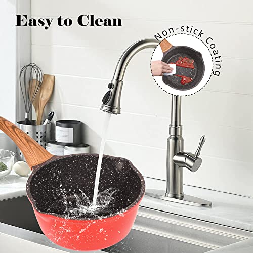 MINLUFUL Nonstick Saucepan with Lid, 1.8 Quart Classic Black Granite Coated Pasta Soup Pot for All Stovetops, 7 Inch Small Sauce Pan for Cooking Sauce Soup and Milk