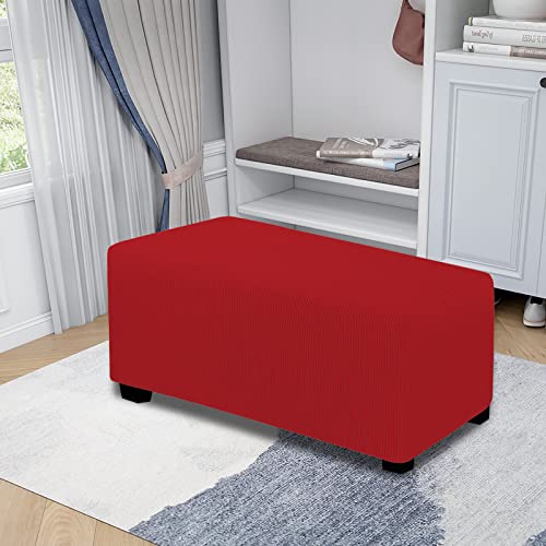 Christmas Red Large Ottoman Cover - Easy-Going Stretchy Slipcover for 33-40in Ottoman