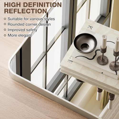 MZON 30x36 Inch Brushed Nickel Bathroom Mirror Over Sink, Modern European Style