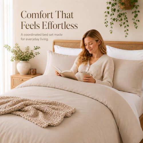 Weigelia King Comforter Set with Sheets - Oatmeal Bed in a Bag, 7 Pieces