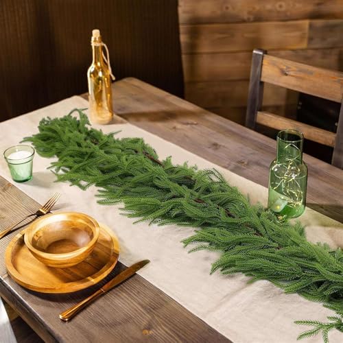 Heavyoff 6FT Artificial Norfolk Pine Garland Christmas Decor Faux Greenery