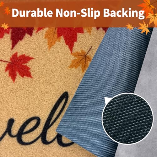 Fall Welcome Door Mat 24x36 Inches with Maple Leaves Non Slip Outdoor Indoor