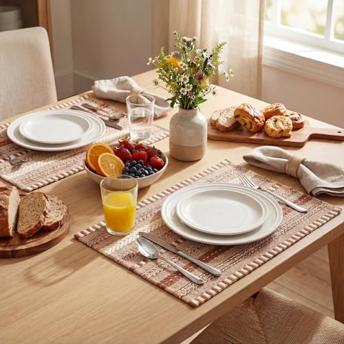 Artoid Mode Caramel Woven Braided Stripe Placemats - Set of 6, 12 x 18 inches