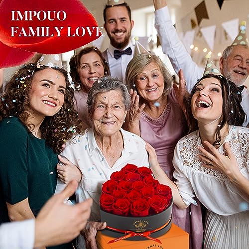 Impouo 16-Piece Preserved Red Roses Gift Box for Women, Long-lasting Forever Flowers