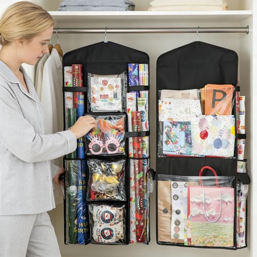 EOLIMEX Double-Sided Christmas Wrapping Paper Organizer – Black, Over-The-Door