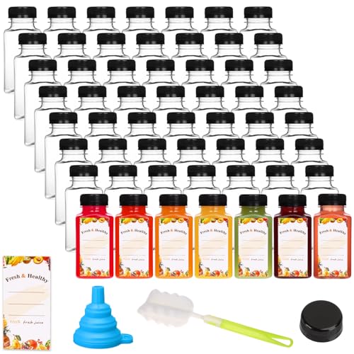 8oz Plastic Juice Bottles with Caps - 56 Pack, Reusable, Leakproof