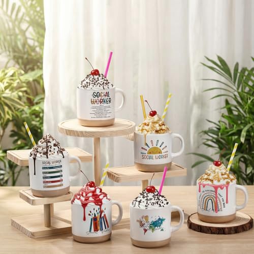 Yungyan 12 Pcs Social Worker Gift Mugs 13 oz - Appreciation Ceramic Gift Set (Variation: 12 / Social Worker)