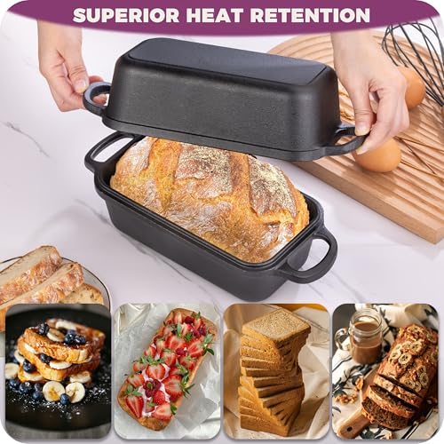 Vanderlume Cast Iron Loaf Pan with Lid 9x5 Inch Sourdough Bread Baking Pan