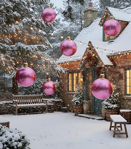 Jetec 17in Christmas Inflatable Ball Ornament - Pink, Glitter Cloth Cover