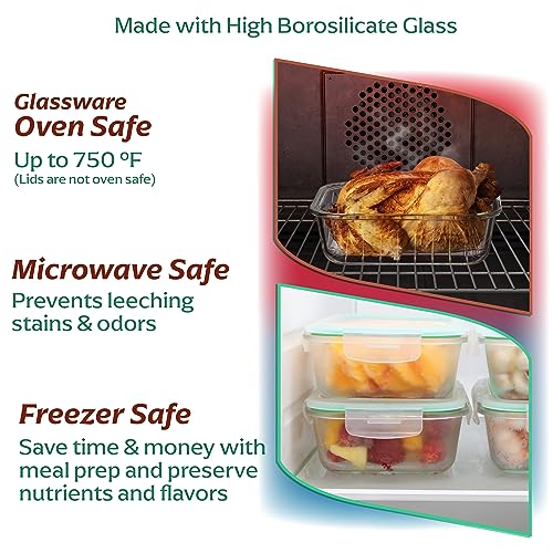 8 Pack 35 oz Glass Food Storage Containers with Airtight Lids - Microwave & Oven Safe