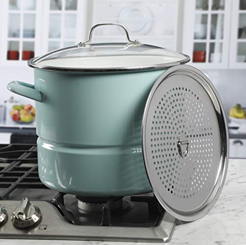 Kenmore 16-Quart Stock Pot with Steamer Insert & Lid - Glacier Blue Stainless Steel