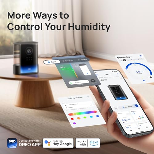 DREO 8L Smart Humidifier for Large Rooms - Black, Warm & Cool Mist, 80H Runtime