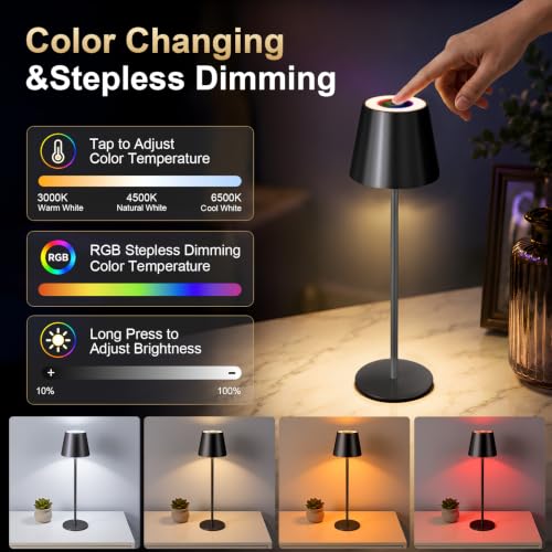 4 Pack Cordless Rechargeable Table Lamps with RGB Colors & Dimmable Warm White