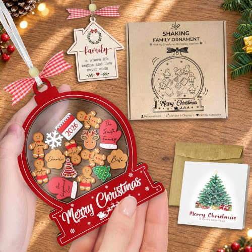 Diy Family Red Christmas Ornament 6-Inch Personalized Family of 5-15 with Names