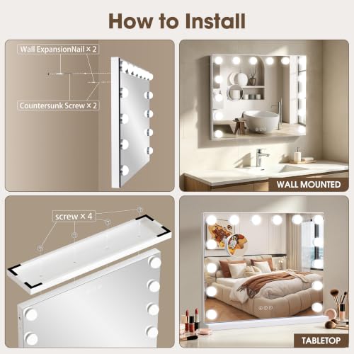 Vanity Mirror with Lights 19.7" x 16.6" White Dimmable LED Makeup Mirror with Touch Control