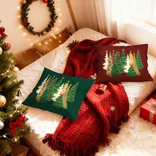 Lanpn Christmas Standard Pillowcase 20x26 Set of 2, Red Green Decorative Lumbar Pillow Cases 20 x 26 Long Rectangle Standard Shams Throw Bed Pillow Covers Xmas Cushion Cover 2 Pack