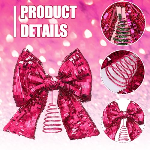 Demissle Hot Pink Sequin Bow Christmas Tree Topper 10 x 12 in