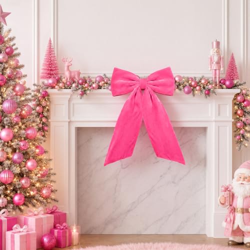 HunnmingRe Large Hot Pink Velvet Bow Christmas Tree Topper 30 Inches