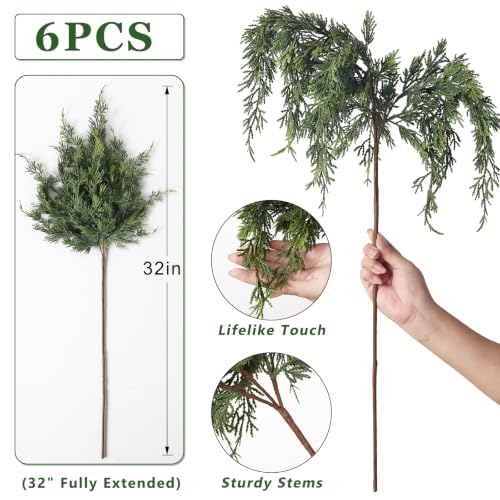 6 Pcs 32" Lifelike Touch Artificial Christmas Cedar Branches for Vase