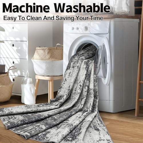 Black 8x10 Abstract Washable Area Rug for Living Room - Non-Slip, Soft & Stain-Resistant