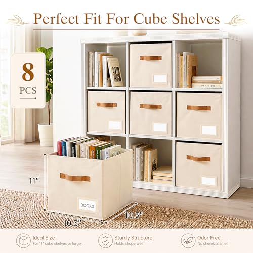 Storage Cubes 8 Pack - Beige Fabric Organizer Bins for Closet Shelves