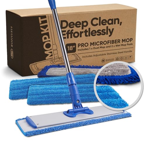 Pro Microfiber Hardwood Floor Mop Kit with Telescoping Handle & 3 Washable Pads