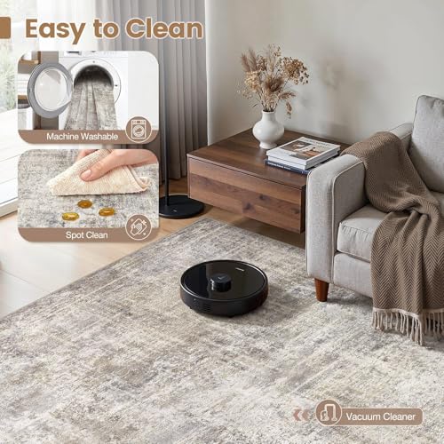8x10 Abstract Washable Area Rug for Living Room Brown & Grey