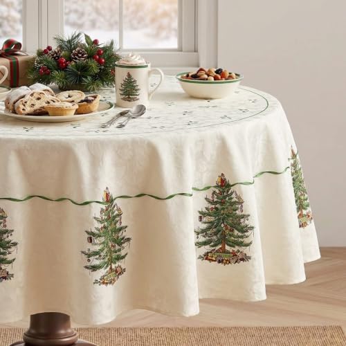Spode Holiday 70-Inch Round Tablecloth with Christmas Tree Design