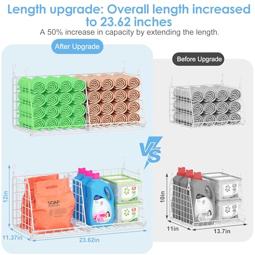 Sonyabecca White 23.62” Extra-Long Under-Shelf Laundry Basket Organizer, 3-Pack