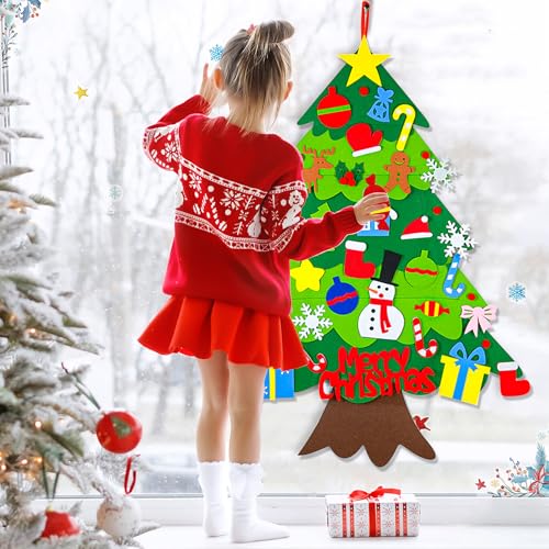HKKYO DIY Felt Christmas Tree with Lights & Ornaments, 3.15FT Holiday Decor