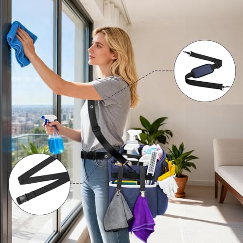 Ytonet Large Wearable Cleaning Caddy Bag Blue – Spacious Organizer with Foldable Dividers