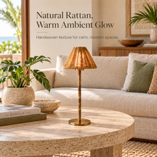 Bamboo Cordless LED Table Lamp – Rechargeable 24-Hour Battery,