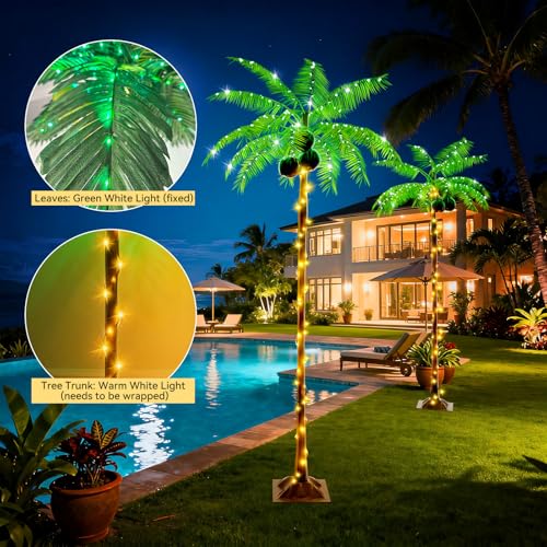 Lighted Palm Tree 5FT with Remote - Warm White / Solar & Plug Power
